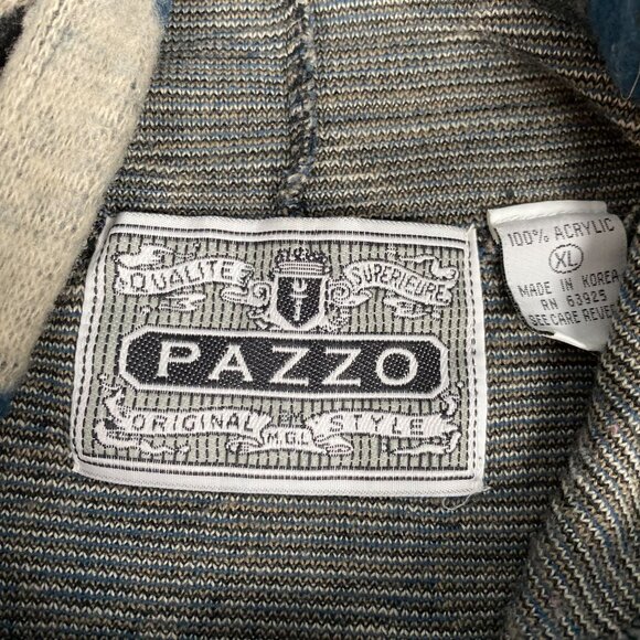 Vintage 90s Pazzo Fleece Aztec Geometric Native Diamond Print Blue Tan Hoodie - Picture 8 of 8